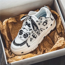 Men's Trendy Chic Panda Pattern Skateboard Shoes, Comfy Non Slip Lace Up Rubber Sole Sneakers For Men's Outdoor Activities