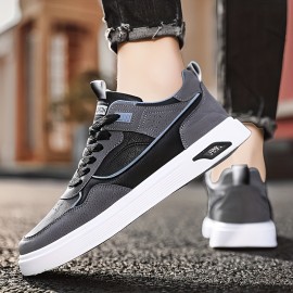 Men's Trendy Skateboard Shoes With PU Leather Uppers, Wear-resistant Non Slip Lace-up Casual Sneakers, Men's Street Style Footwear