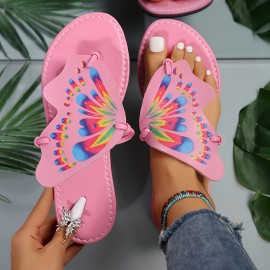 Women's Butterfly Shaped Thong Sandals, Slip On Soft Sole Lightweight Casual Flats, Non-slip Summer Beach Slides