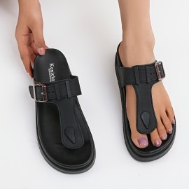 Women's Solid Color Flip Flops, Casual Clip Toe Summer Shoes, Comfortable Buckle Strap Detailed Shoes