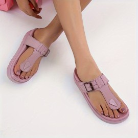 Women's Solid Color Flip Flops, Casual Clip Toe Summer Shoes, Comfortable Buckle Strap Detailed Shoes