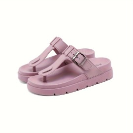 Women's Solid Color Flip Flops, Casual Clip Toe Summer Shoes, Comfortable Buckle Strap Detailed Shoes