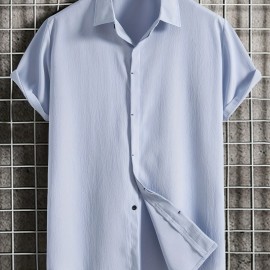 Men's Solid Color Casual Short Sleeve Shirt - Lightweight and Breathable for Summer Vacation and Resort Wear