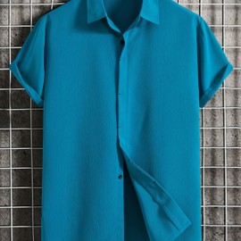 Men's Solid Color Casual Short Sleeve Shirt - Lightweight and Breathable for Summer Vacation and Resort Wear