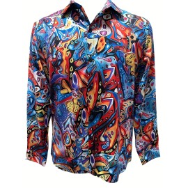 Men's Stylish Long Sleeve Button Up Shirt - Novelty Pattern for Spring, Fall, Festival, Carnival, Holiday