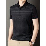 Men's Casual Fashion Printed Stripe Lapel 1/4 Button Short Sleeve Shirt For Men's Golf