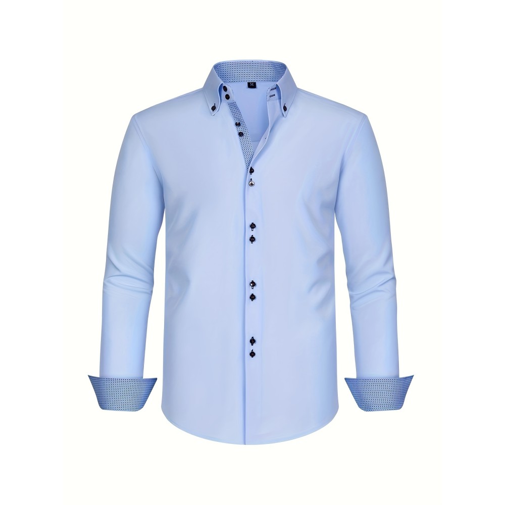 Elegant Men's Long Sleeve Button Up Shirt for Business Meetings and Mature Style