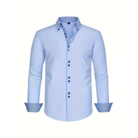 Elegant Men's Long Sleeve Button Up Shirt for Business Meetings and Mature Style