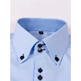 Elegant Men's Long Sleeve Button Up Shirt for Business Meetings and Mature Style