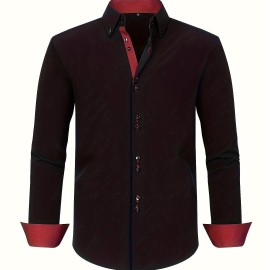 Elegant Men's Long Sleeve Button Up Shirt for Business Meetings and Mature Style