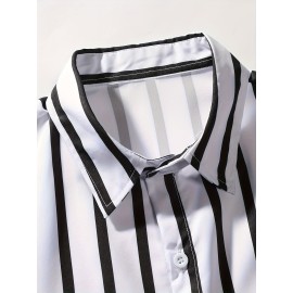 Men's Stylish Stripe Print Short Sleeve Shirt - Casual and Breathable Summer Button Up