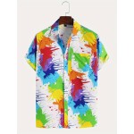 Men's Casual Tie Dye Button Up Short Sleeve Shirt For Summer Beach Resort