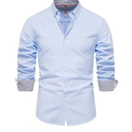 Men's Casual Solid Long Sleeve Oxford Shirt - Comfortable Button Up for Spring and Fall Outdoor Activities