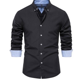 Men's Casual Solid Long Sleeve Oxford Shirt - Comfortable Button Up for Spring and Fall Outdoor Activities