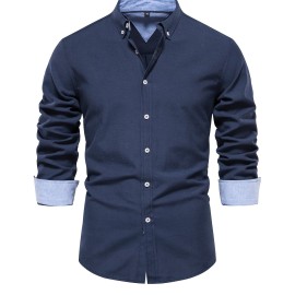 Men's Casual Solid Long Sleeve Oxford Shirt - Comfortable Button Up for Spring and Fall Outdoor Activities