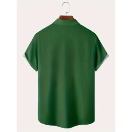 Stylish Clover Print Men's Short Sleeve Shirt - Summer Color Block Design for St. Patrick's Day