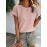 Solid Lettuce Trim T-shirt, Casual Crew Neck Short Sleeve Summer T-shirt, Women's Clothing