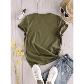 Cartoon Bee Print Crew Neck T-Shirt, Casual Short Sleeve T-Shirt For Spring & Summer, Women's Clothing