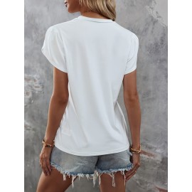 Sequin Decor Crew Neck T-Shirt, Casual Petal Sleeve Top For Spring & Summer, Women's Clothing