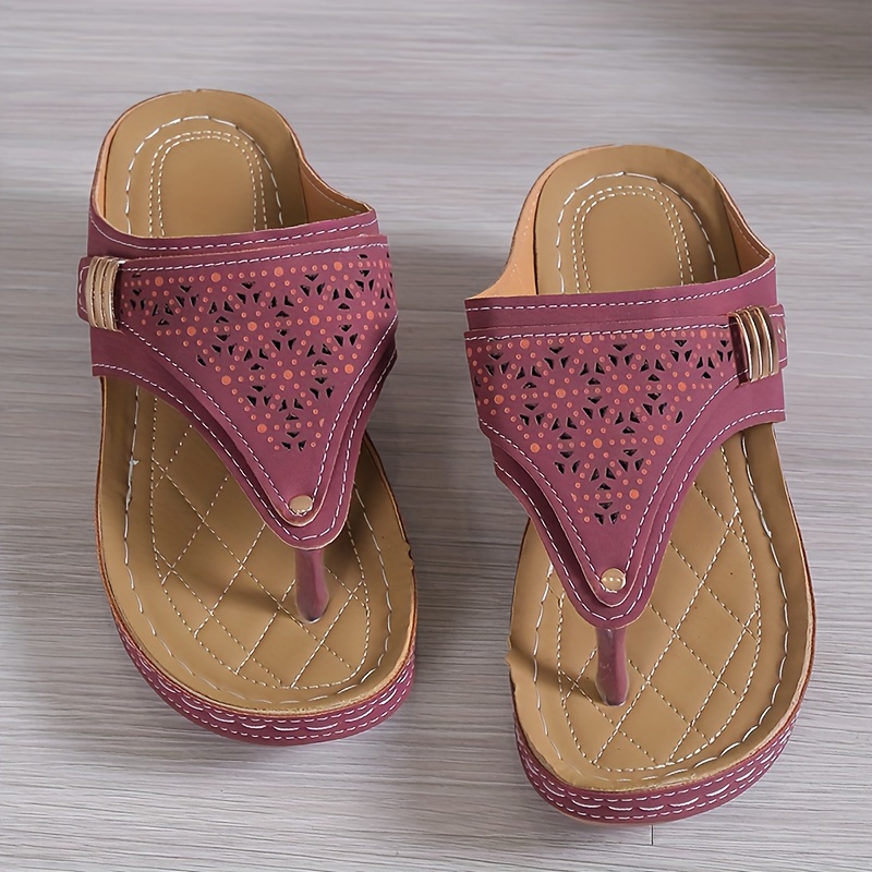 womens solid color thong sandals slip on soft sole platform casual slides buckle belt summer wedge slides details 5