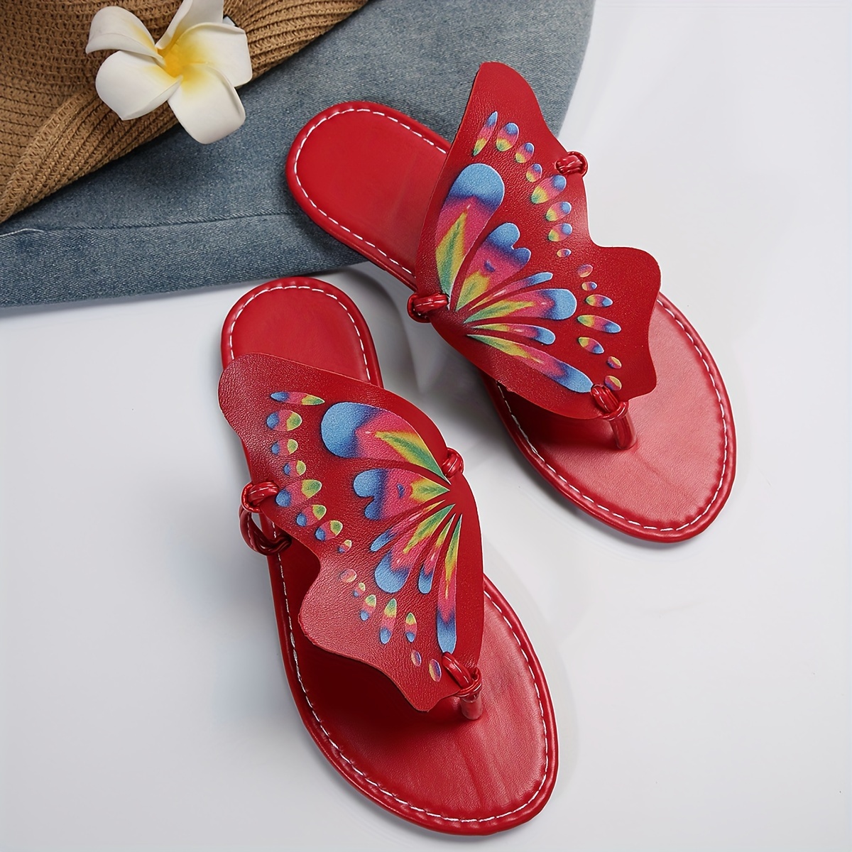 womens butterfly shaped thong sandals slip on soft sole lightweight casual flats non slip summer beach slides details 10