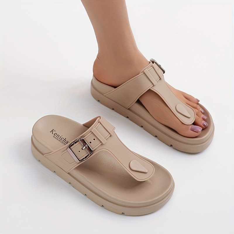 womens solid color flip flops casual clip toe summer shoes comfortable buckle strap detailed shoes details 18