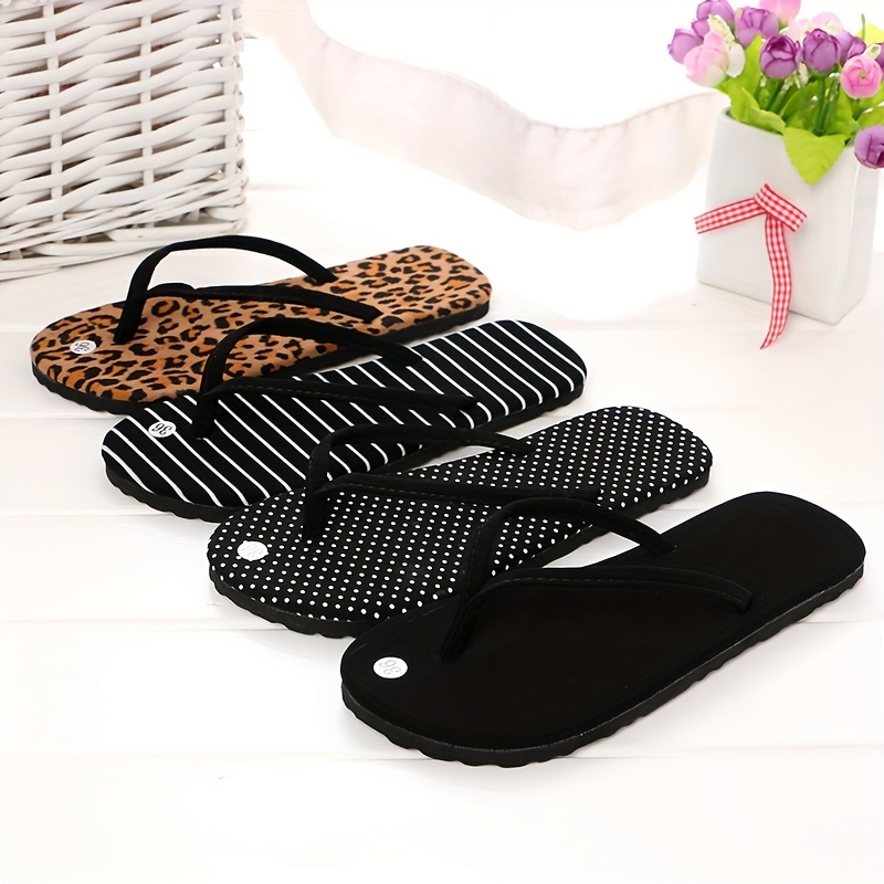 womens leopard print flip flops fashion lightweight slip on flat slides casual indoor outdoor beach slides details 2