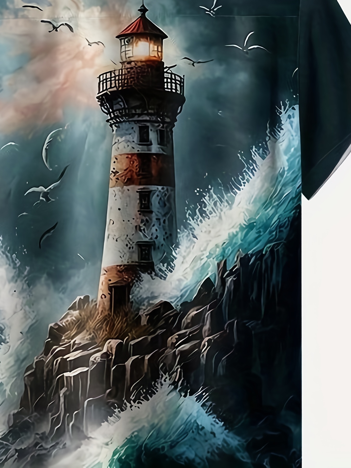 lighthouse print mens casual short sleeve shirt mens shirt for summer vacation resort tops for men details 3