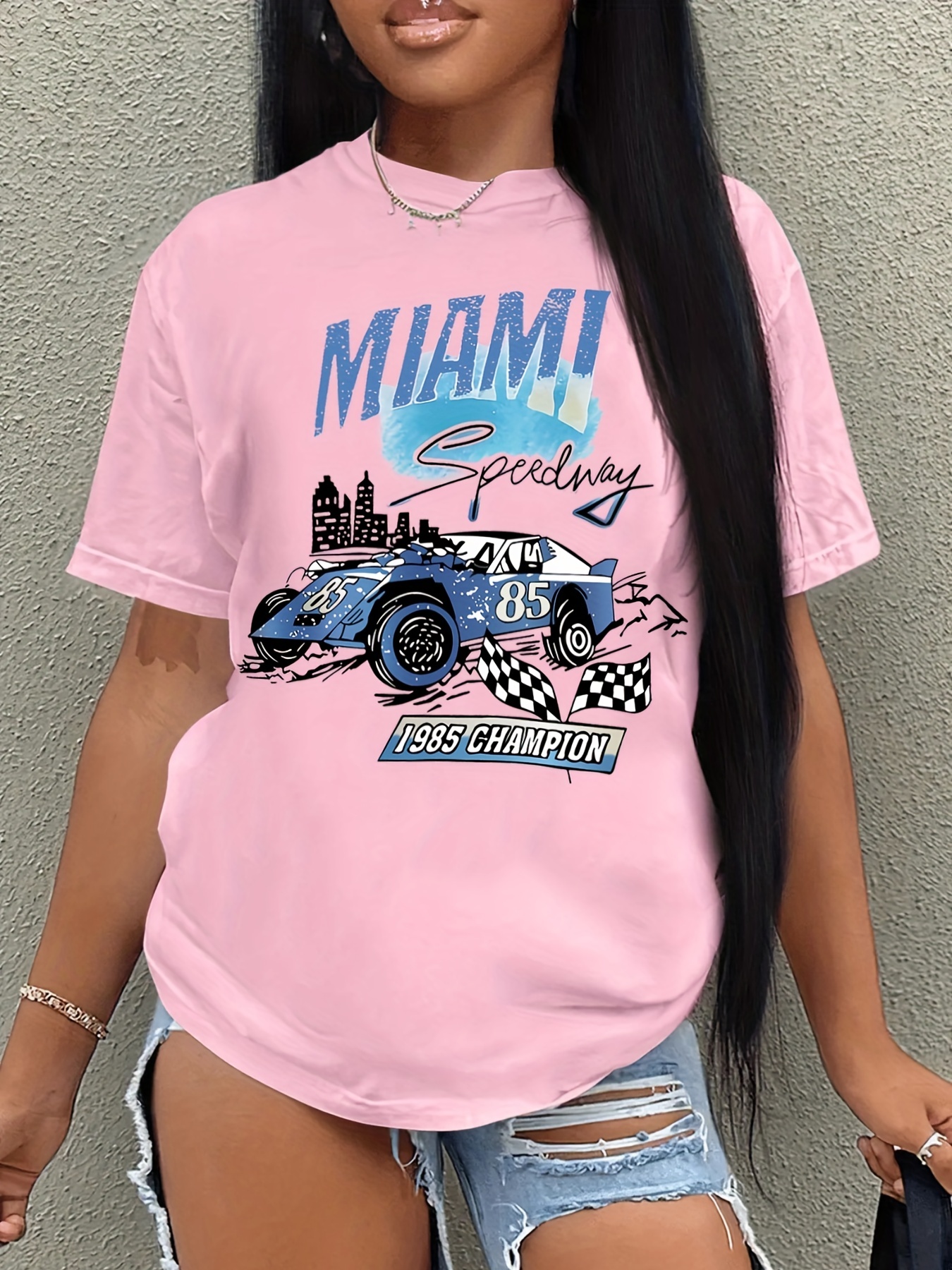 car graphic print t shirt casual crew neck short sleeve summer t shirt womens clothing details 18